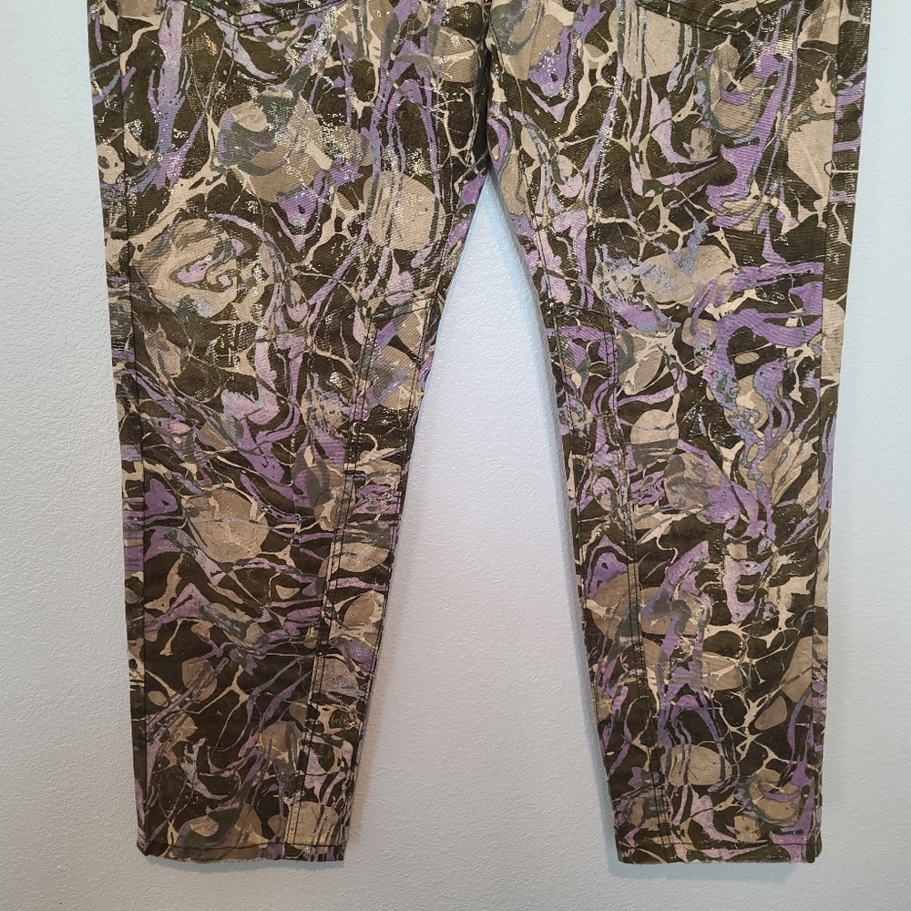 NWT Anthropologie Pilcro The Wanderer Low-Rise Metallic Marble Print Pants - Picture 9 of 11